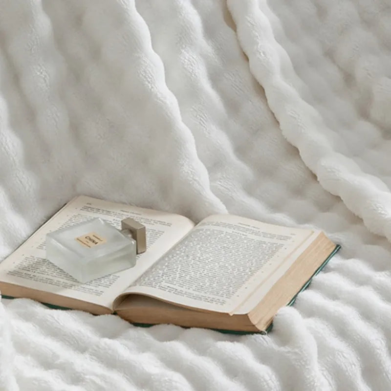 3D Bubble White Plush Fleece Throw Blanket