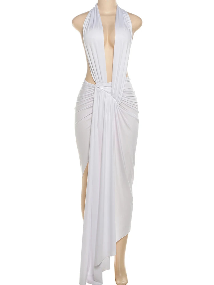 Sexy Halter Dress Women Backless Ankle-Length Polyester