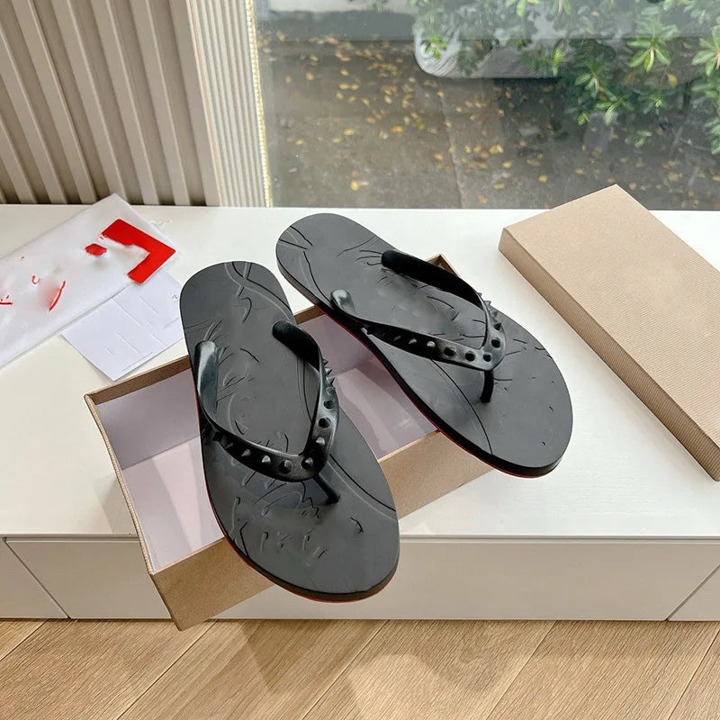 Men's Red Sole Leather Flip Flops Casual Sandals