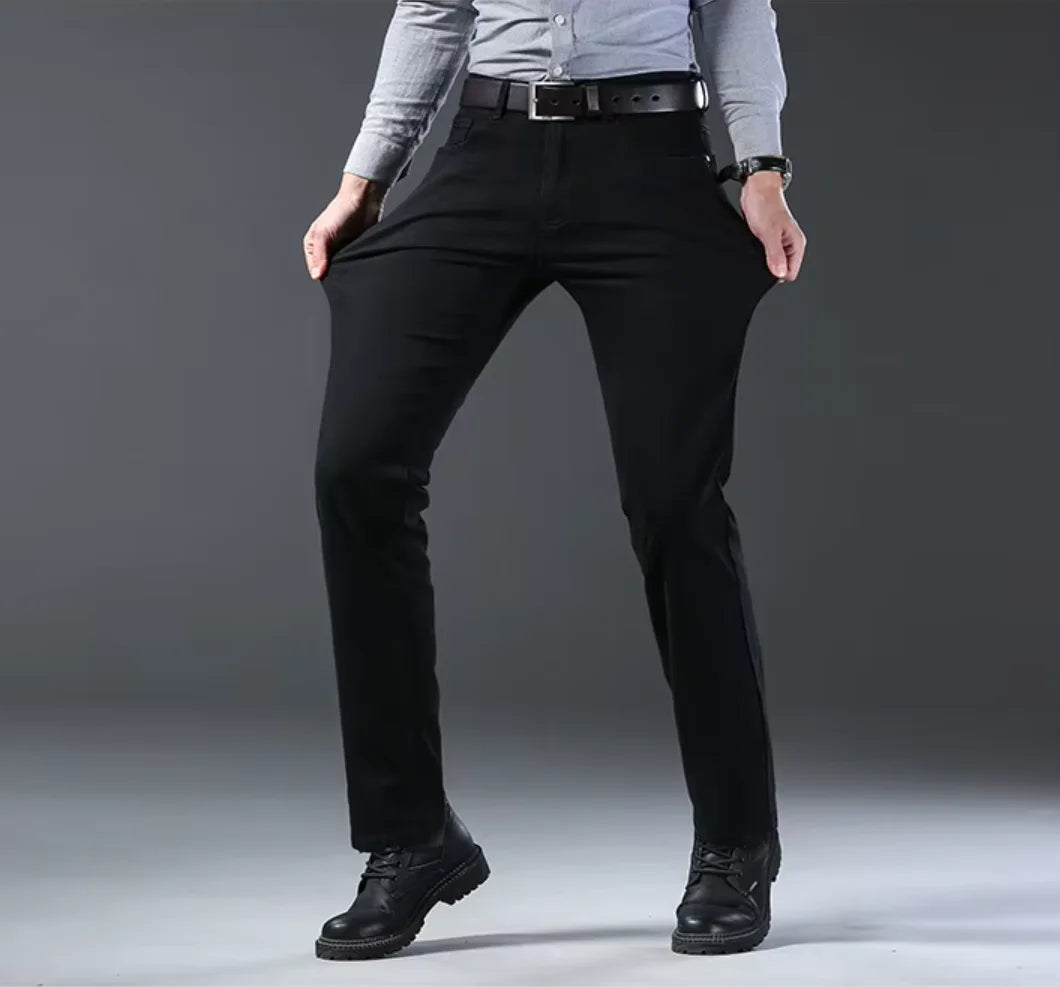 Men's Casual Straight Stretch Jeans Blue Black Denim
