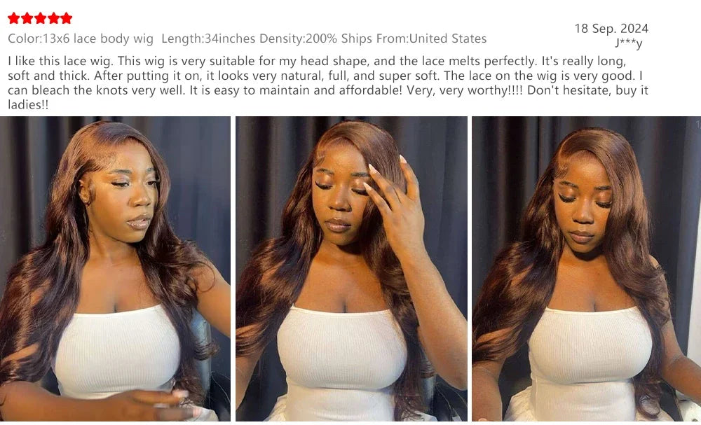 Body Wave Wig 46 Inches Chocolate Brown Remy Hair