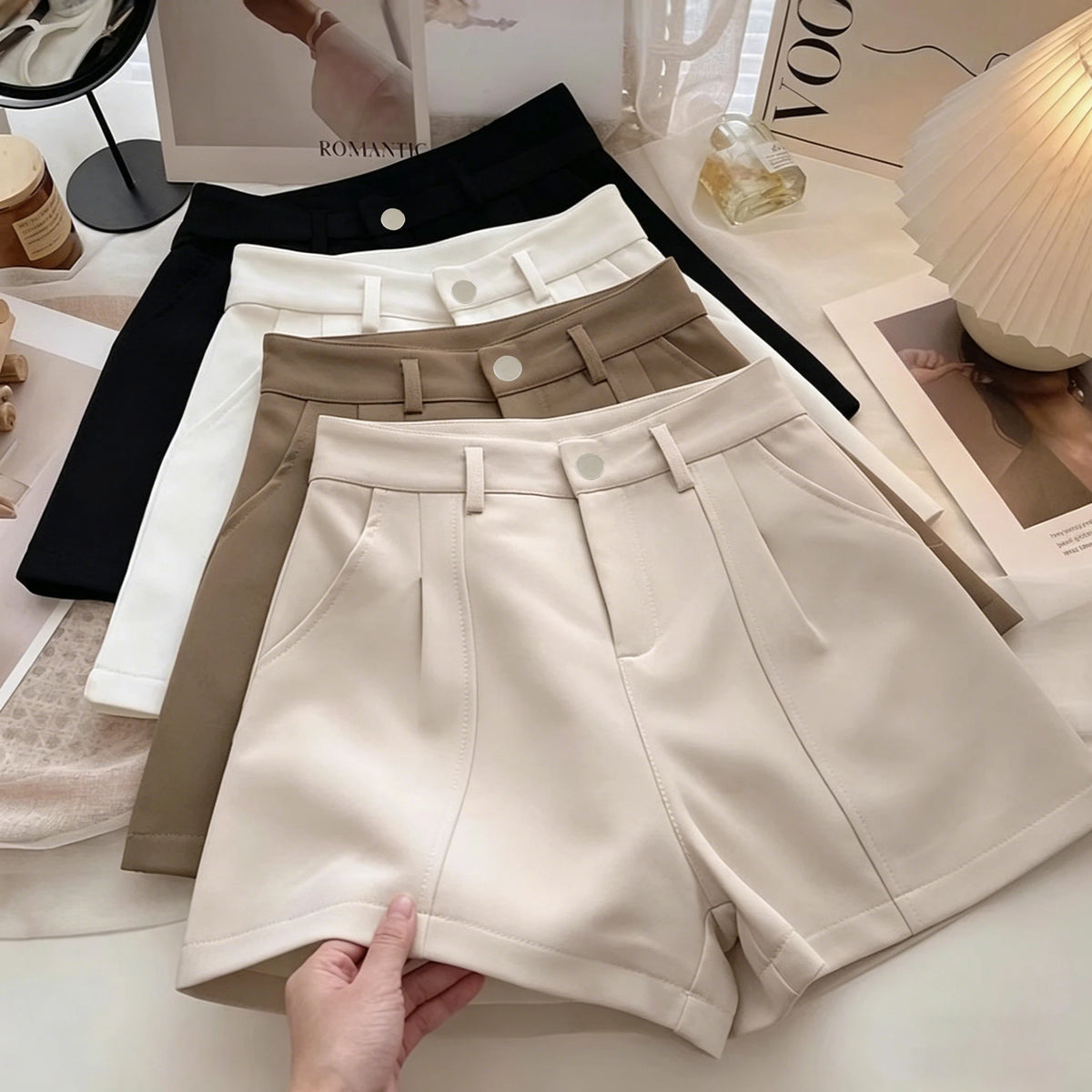 Vintage Solid High Waist A-Line Shorts for Women