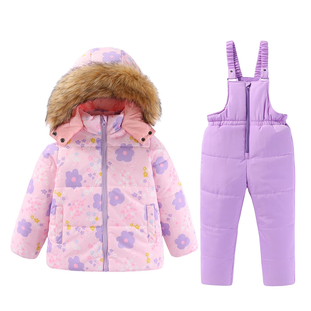 Kids Hooded Ski Suit Cotton Winter Outerwear
