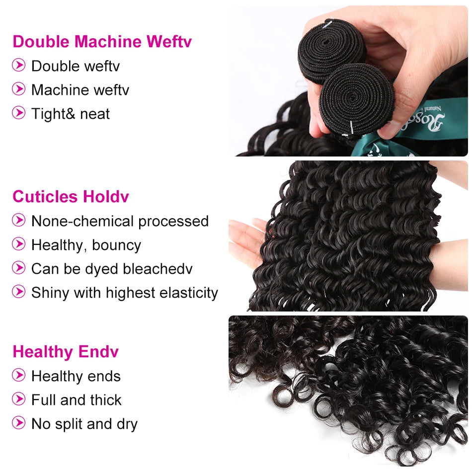 Deep Wave Curly Human Hair Bundles Natural Color 28 30 40 42 Inch