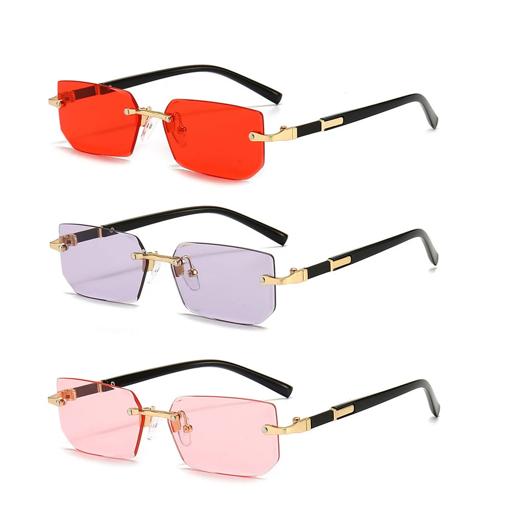 Rimless Rectangle Sunglasses for Women and Men
