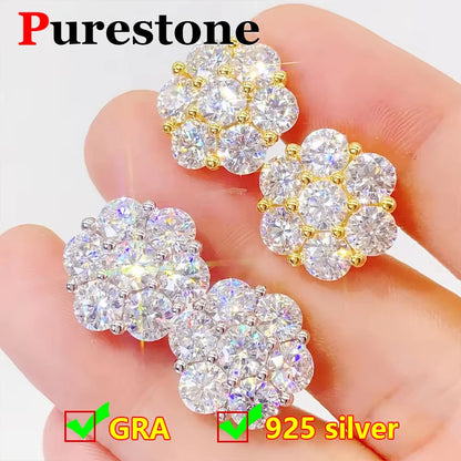 Classic Moissanite Diamond Flower Stud Earrings in Silver