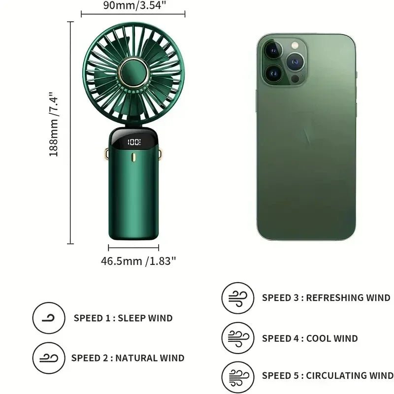 Portable Rechargeable Handheld Fan with LED Display