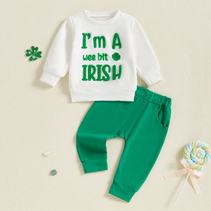 Clover Embroidery Sweatshirt and Pants Set for Toddlers