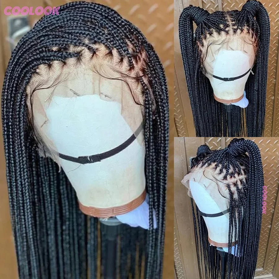 Cornrows Braided Wig 36 Inches Synthetic Hair Black