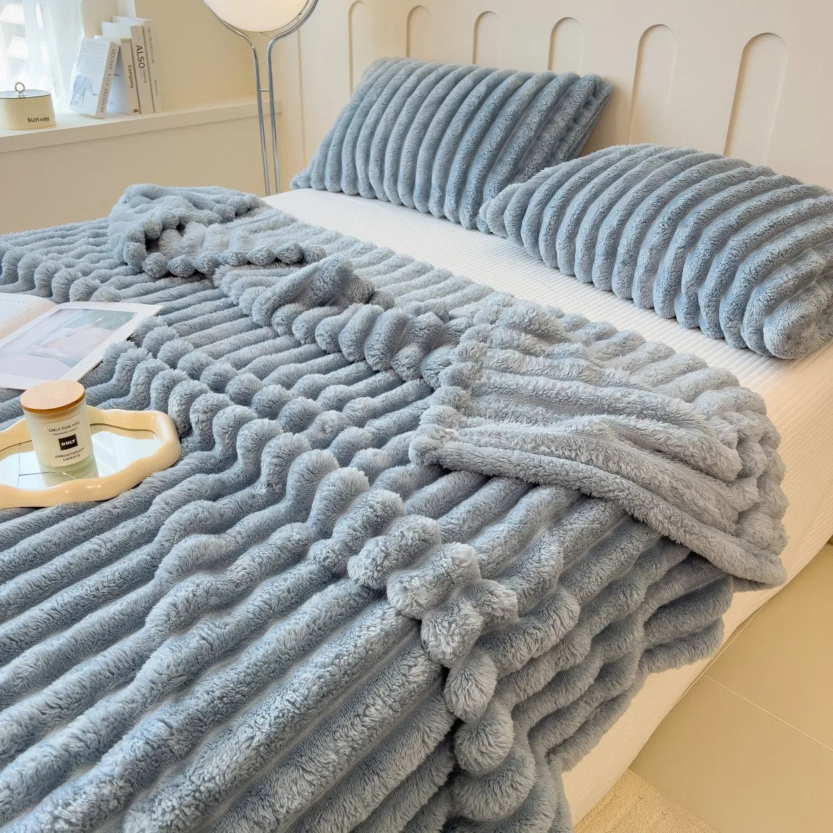Striped Coral Fleece Multifunctional Blanket