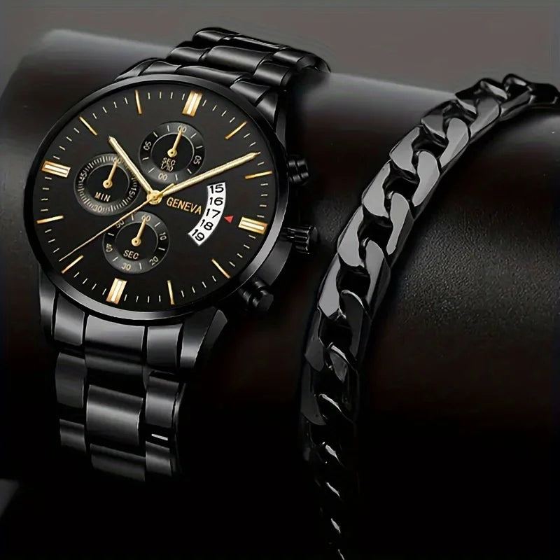 Men's Stainless Steel Quartz Calendar Watch