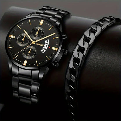 Men's Stainless Steel Quartz Calendar Watch