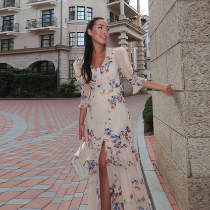 Elegant Printed A-Line Women's Dress in Polyester