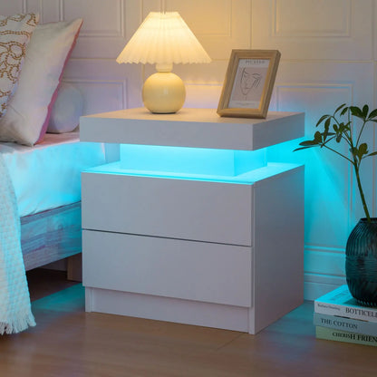 Cubehom White LED Nightstand with 2 Drawers