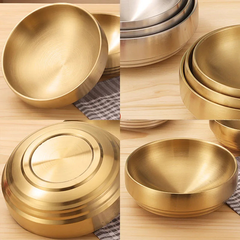 304 Stainless Steel Double Layer Noodle Bowl Gold Silver