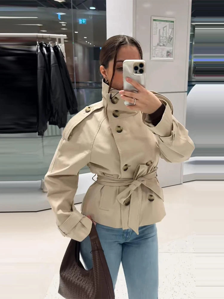 Women's Double Breasted Long Trench Coat Windbreaker