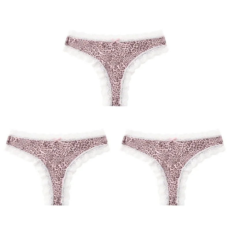 BZEL Women Lace Thong Panties Low-Waist G-String Leopard