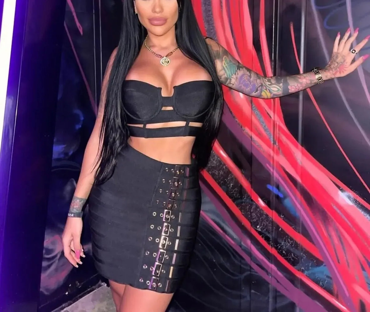 Women Sexy Bandage Tops and Pencil Skirt Set