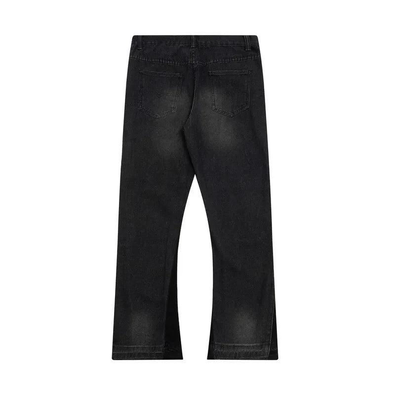 Washed Denim Trousers for Men with Micro-Flared Style