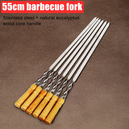 6Pcs Stainless Steel BBQ Skewers with Wooden Handle 55cm