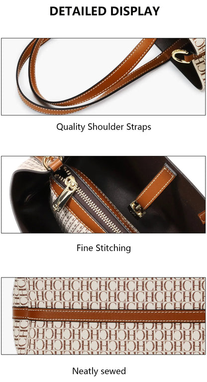 CH Women Monogram Print Shoulder Bag Large Capacity