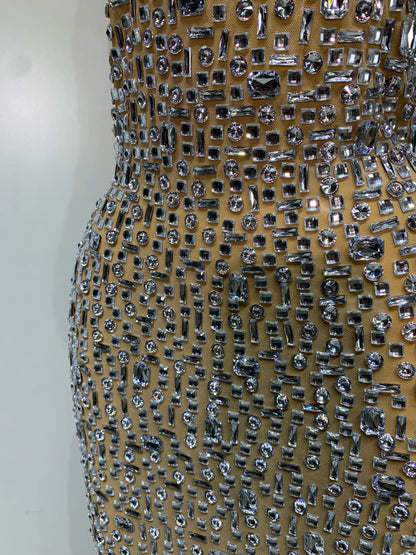Gold Rhinestone Sleeveless Long Dress for Women