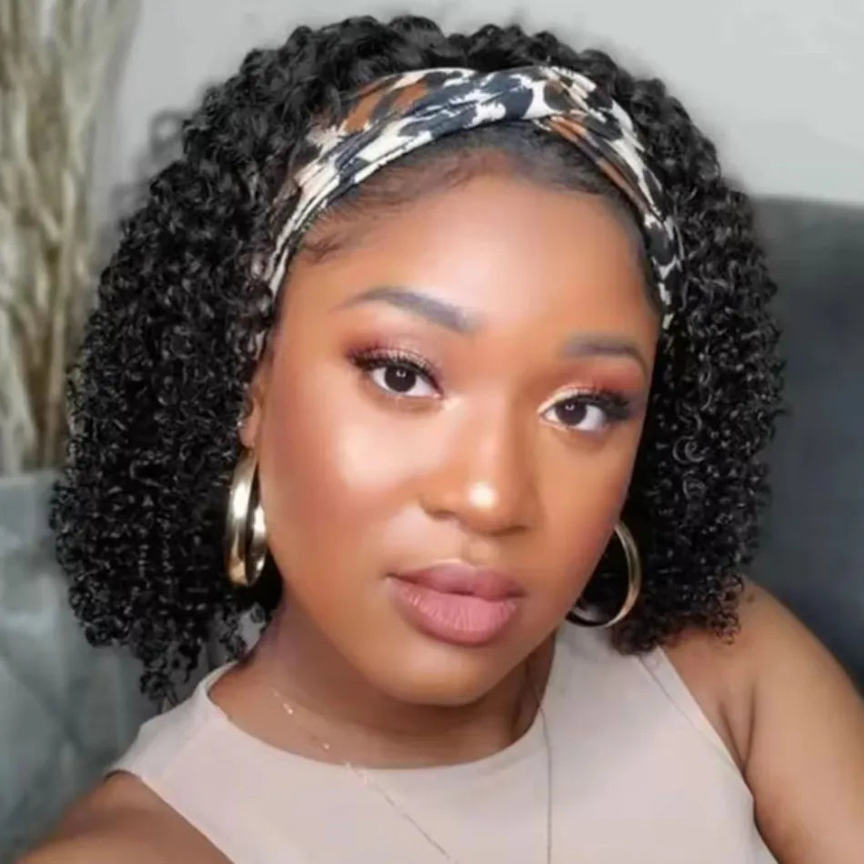 Brazilian Kinky Curly Headband Wig Glueless Short Bob
