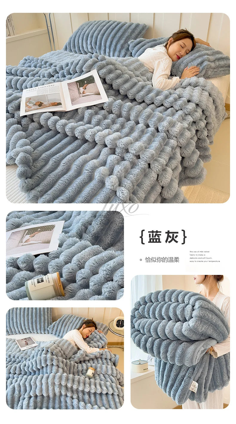Thickened Striped Flannel Multifunctional Blanket