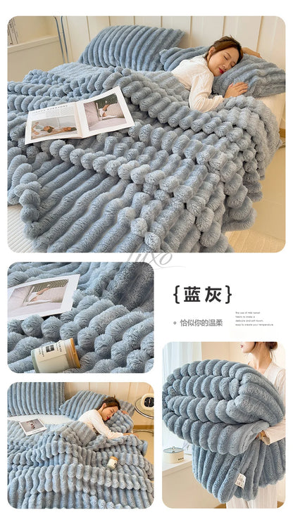 Thickened Striped Flannel Multifunctional Blanket
