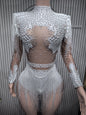 Rhinestone Tassel Elastic Bodysuit for Women