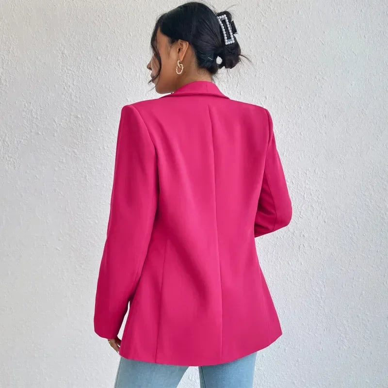 Solid Polyester Cotton Long Sleeve Women's Blazer