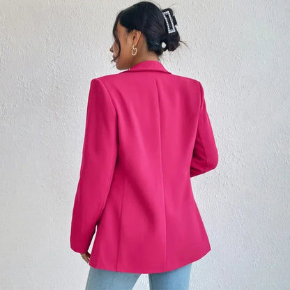 Solid Polyester Cotton Long Sleeve Women's Blazer