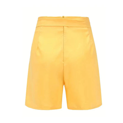 Y2K Solid Button Front Tie Waist Shorts for Women