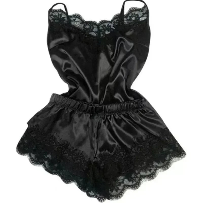 Summer Lace Polyester Pajama Set for Women