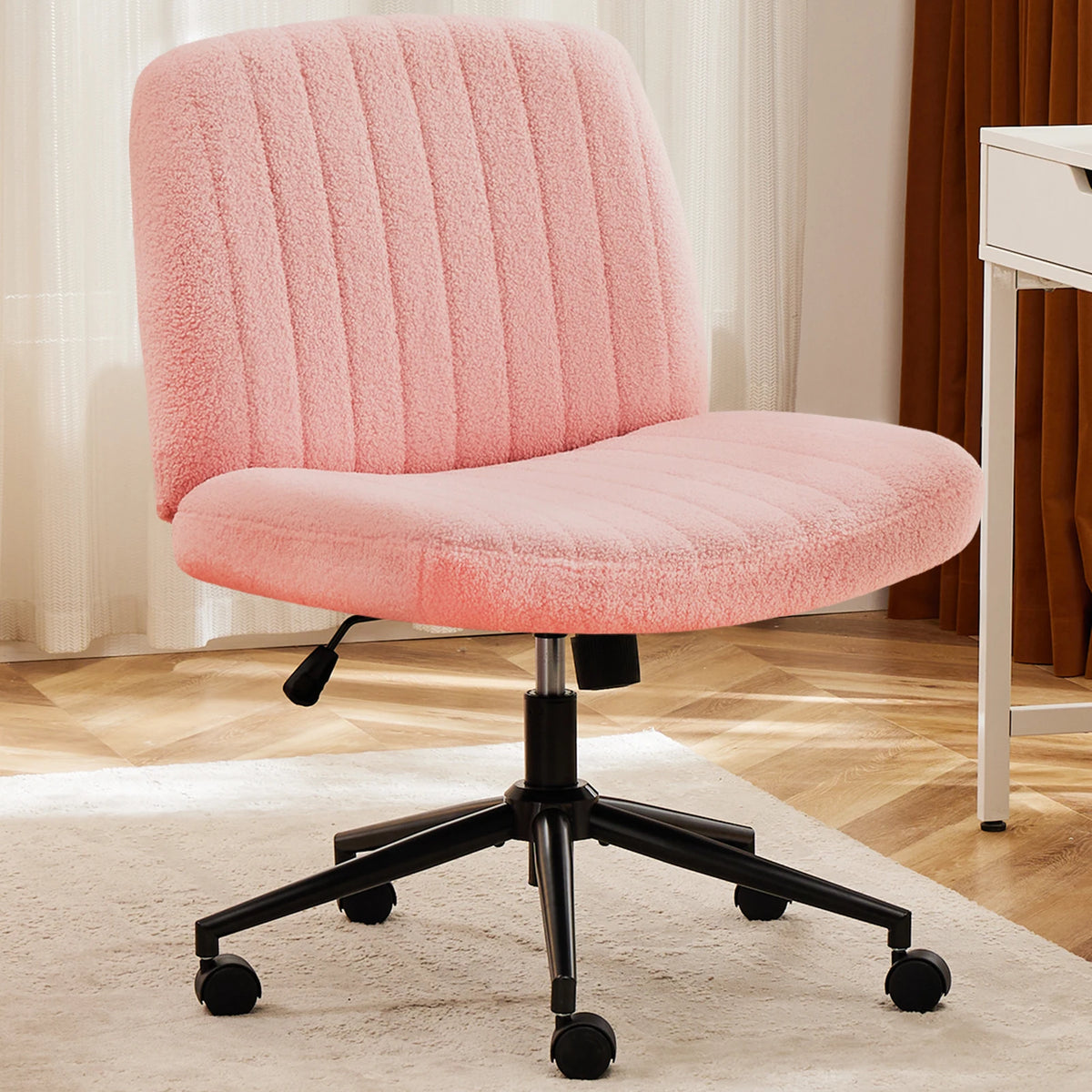 JHK Armless PU Leather Office Chair with Wheels