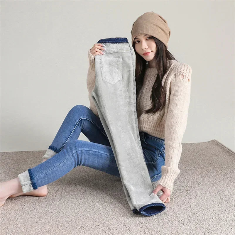 Women's Winter Plush Stretch Skinny Jeans