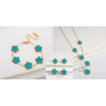 18k Gold-Plated Five-Leaf Flower Jewelry Set