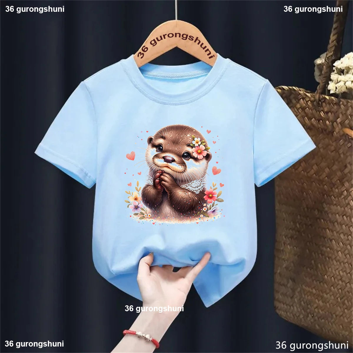 Kawaii Otter Love Printed T-Shirt for Kids