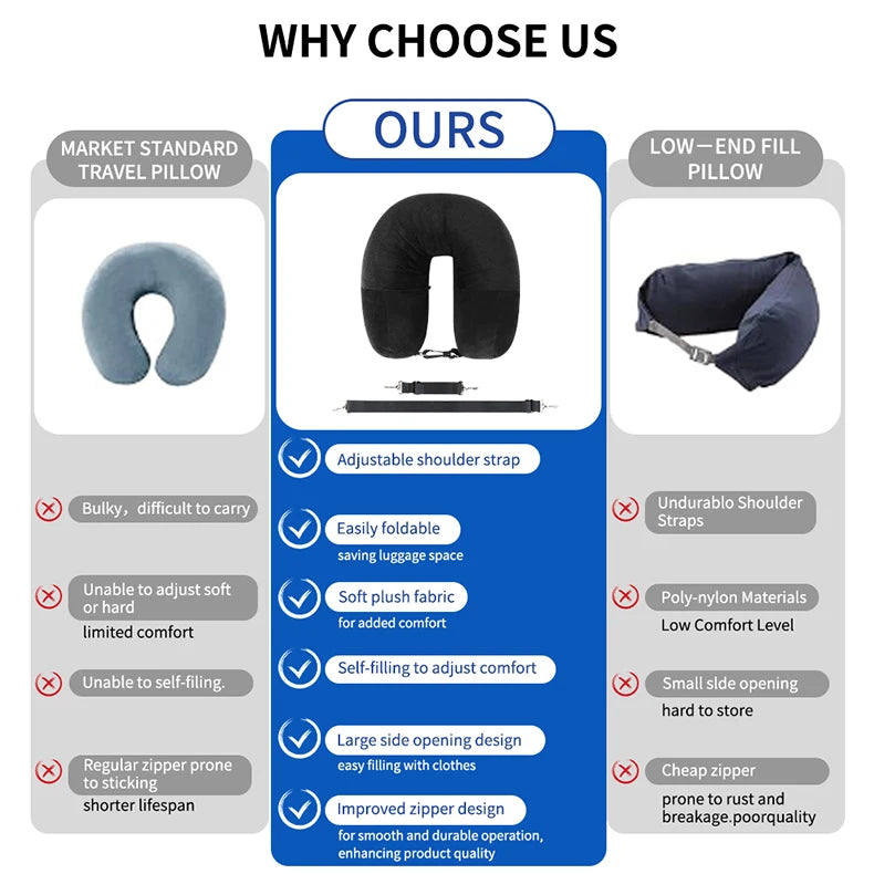 U-Shaped Travel Neck Pillow with Storage Bag