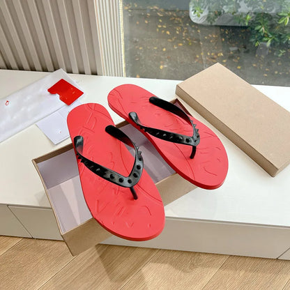 Men's Red Sole Leather Flip Flops Casual Sandals