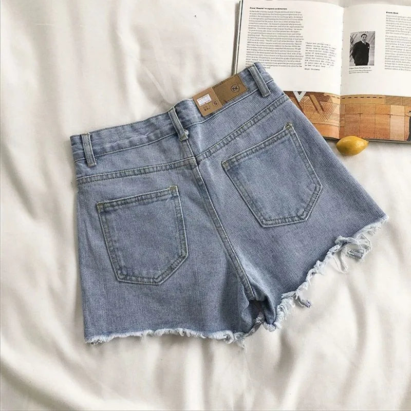 High Waist Ripped Denim Shorts for Women Summer Casual