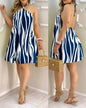 Tropical Leaf Print Halter Neck Mini Dress
