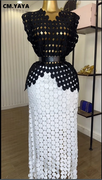 Women Cutout O-neck Crop Top and Bodycon Maxi Skirt Set