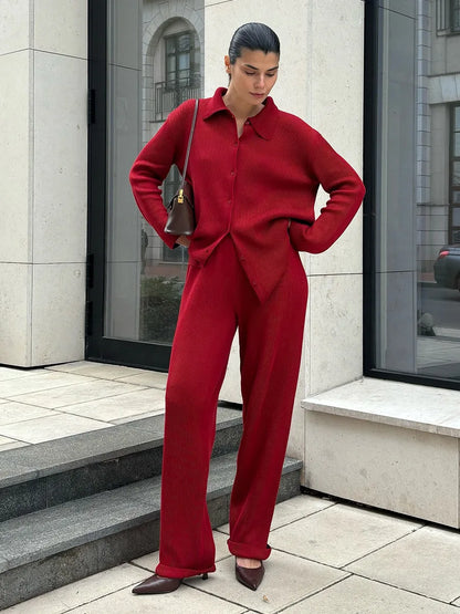 Knit Cardigan Pants Set for Women - Thick and Warm Outfit