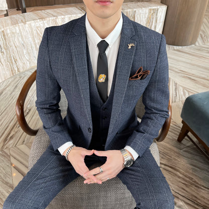 Modified Plaid Three-Piece Suit for Men
