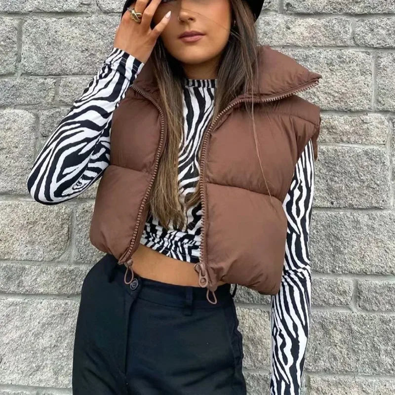 Winter Short Down Vest Women Zipper Jacket Casual