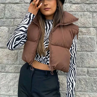 Winter Short Down Vest Women Zipper Jacket Casual
