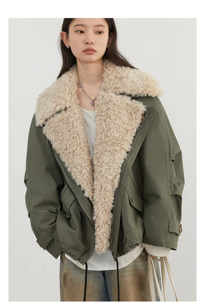 Cotton Motorcycle Jacket for Women Casual Retro Style