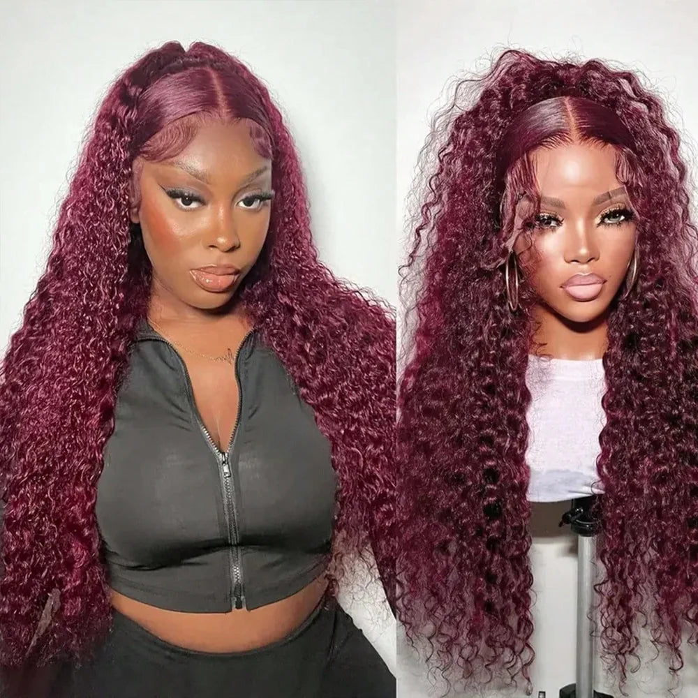 30 Inch Burgundy Lace Front Wig Human Hair Deep Wave