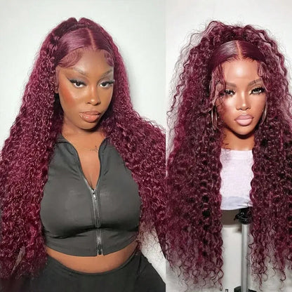 30 Inch Burgundy Lace Front Wig Human Hair Deep Wave